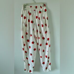 Vintage White 100% Viscose Lightweight Red Strawberry Print Pants - 38
